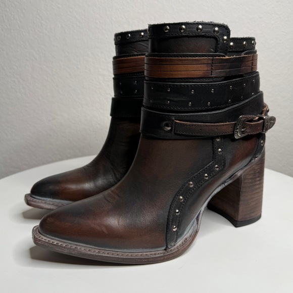 Freebird by Steven Shoes - Freebird by Steven Julius Brown Leather Studded Buckle Ankle Boots Size 9